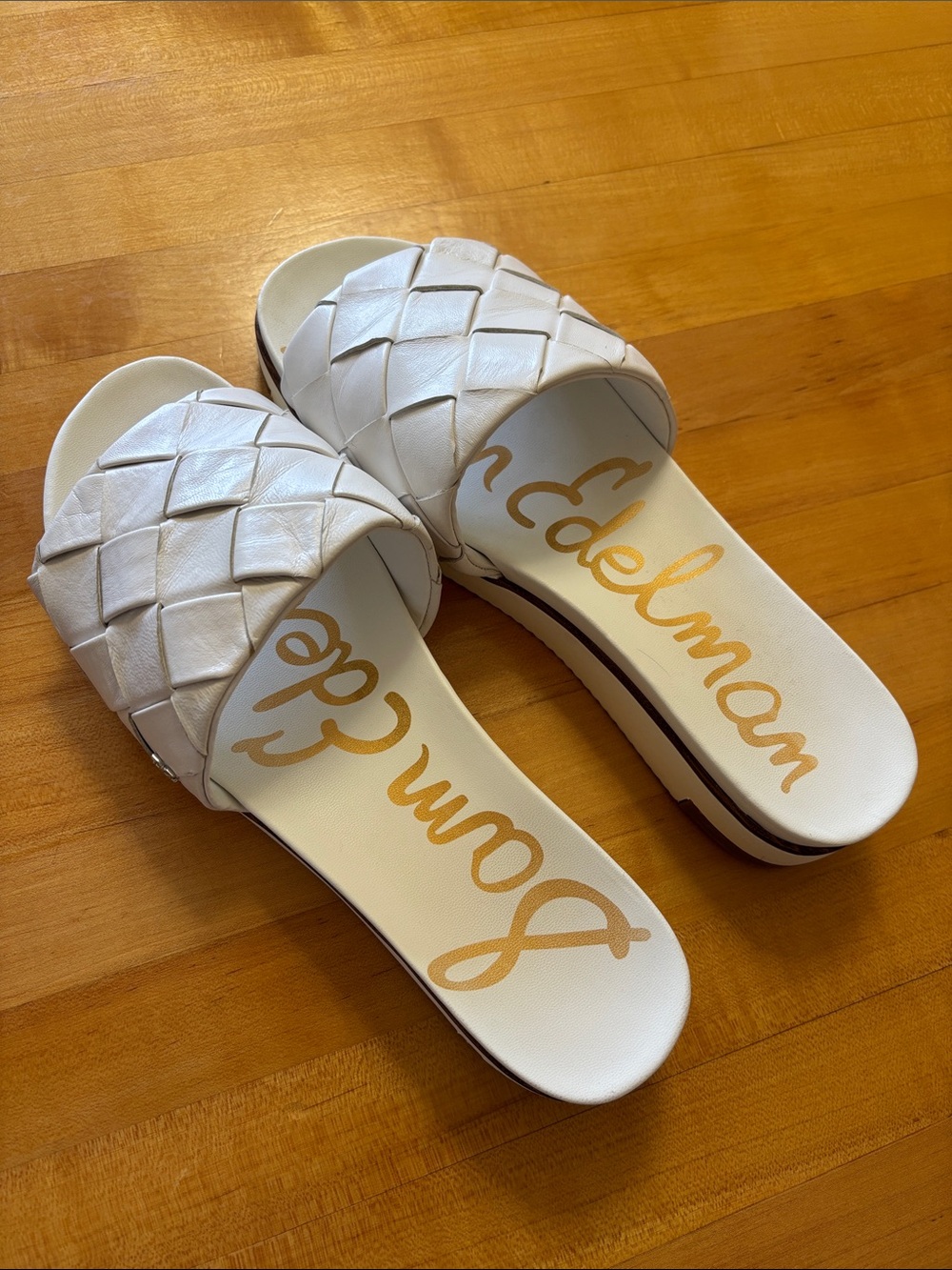 Sam Edelman White Woven Slide Sandals